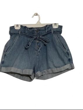 Hollister Paperbag Waist Tie-Front Denim Shorts - Blue